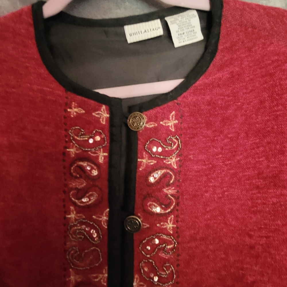 White Stag Ladies jacket, size Lrg, red with black trimand embroidery